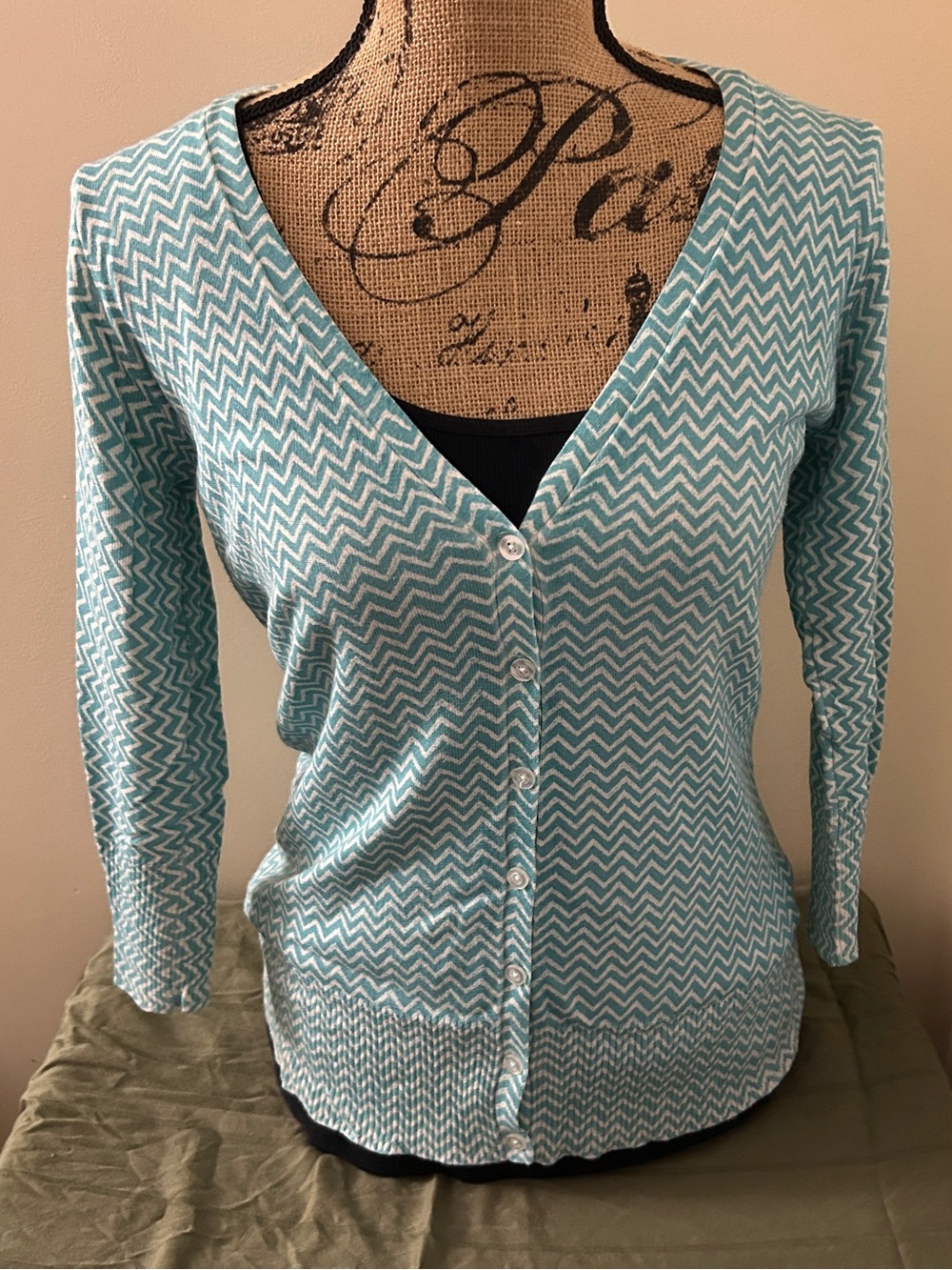 Maurices Aqua Chevron V-Neck Button Cardigan